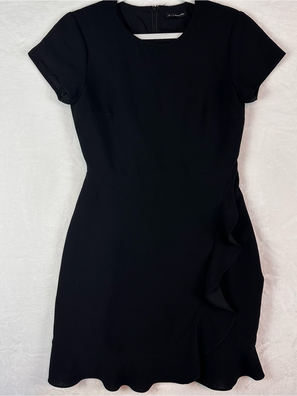 Club Monaco Black Short Sleeve Ruffle Sheath Dress
